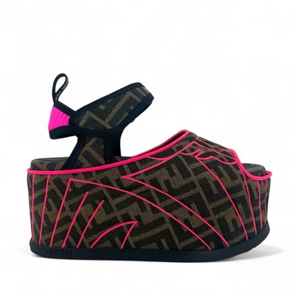 FENDI FF Zucca Pink & Brown Platform Sandals IT37 - Picture 5 of 13